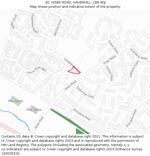 30, HOWE ROAD, HAVERHILL, CB9 9NJ: Location map and indicative extent of plot