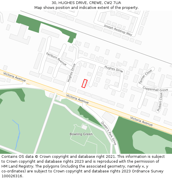 30, HUGHES DRIVE, CREWE, CW2 7UA: Location map and indicative extent of plot