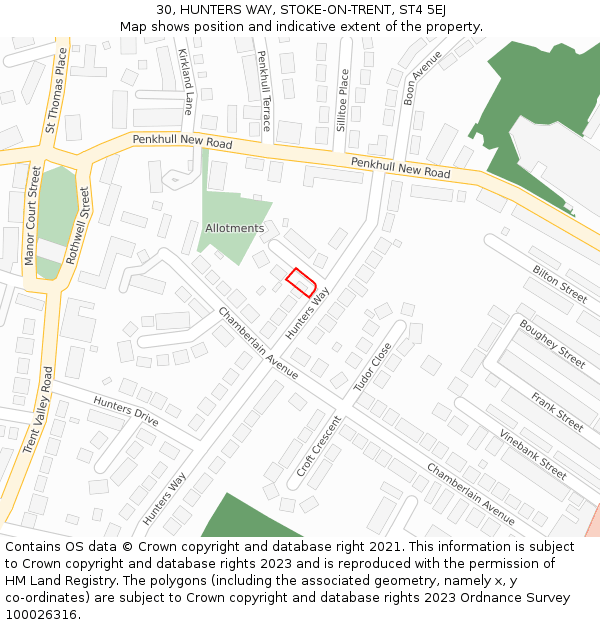 30, HUNTERS WAY, STOKE-ON-TRENT, ST4 5EJ: Location map and indicative extent of plot