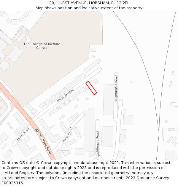 30, HURST AVENUE, HORSHAM, RH12 2EL: Location map and indicative extent of plot