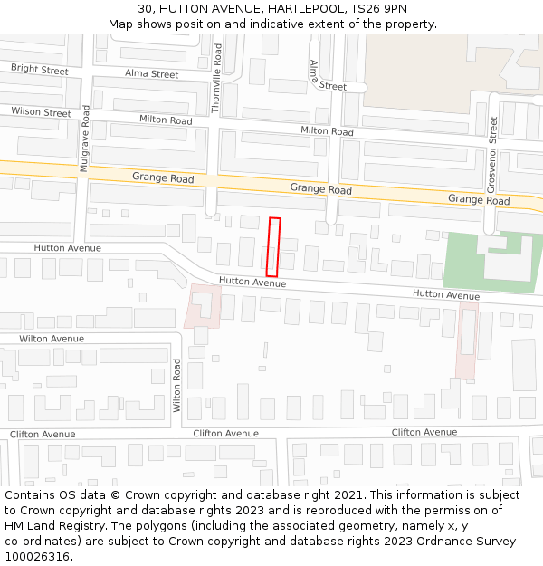30, HUTTON AVENUE, HARTLEPOOL, TS26 9PN: Location map and indicative extent of plot