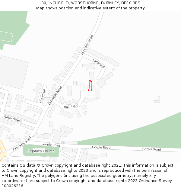 30, INCHFIELD, WORSTHORNE, BURNLEY, BB10 3PS: Location map and indicative extent of plot