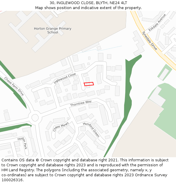 30, INGLEWOOD CLOSE, BLYTH, NE24 4LT: Location map and indicative extent of plot