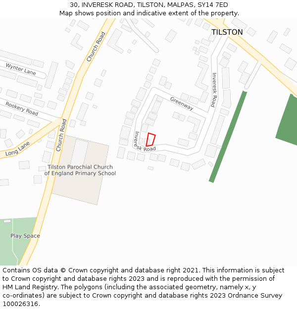 30, INVERESK ROAD, TILSTON, MALPAS, SY14 7ED: Location map and indicative extent of plot