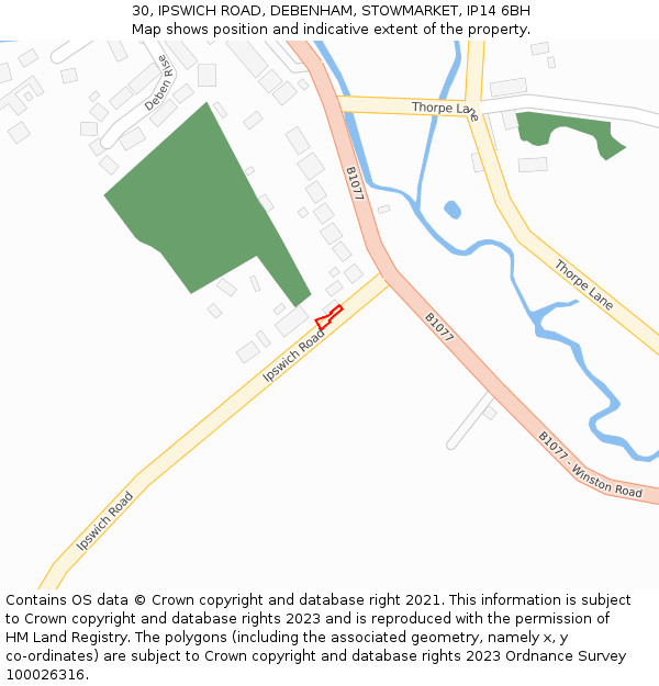 30, IPSWICH ROAD, DEBENHAM, STOWMARKET, IP14 6BH: Location map and indicative extent of plot