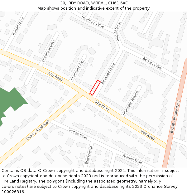 30, IRBY ROAD, WIRRAL, CH61 6XE: Location map and indicative extent of plot