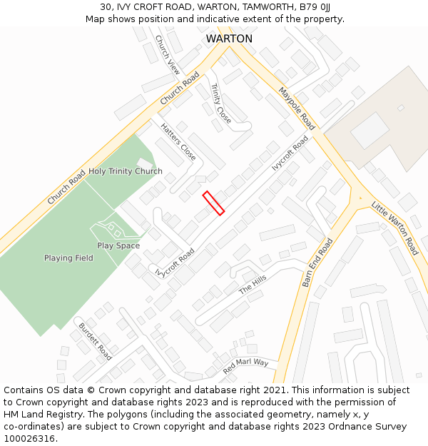 30, IVY CROFT ROAD, WARTON, TAMWORTH, B79 0JJ: Location map and indicative extent of plot