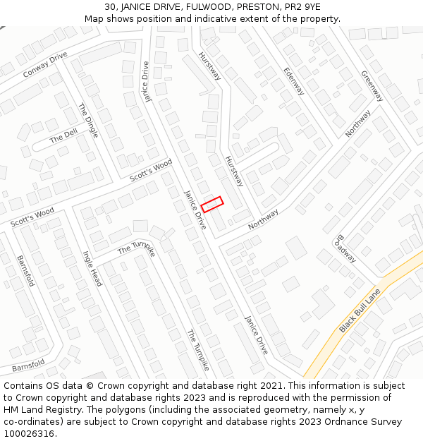 30, JANICE DRIVE, FULWOOD, PRESTON, PR2 9YE: Location map and indicative extent of plot