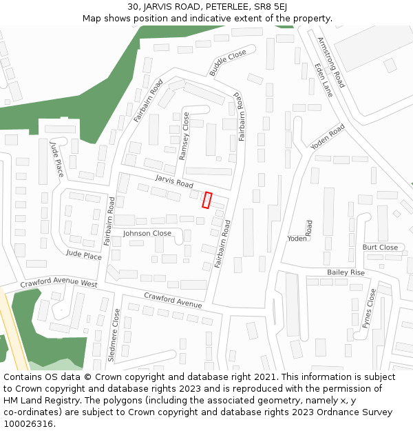 30, JARVIS ROAD, PETERLEE, SR8 5EJ: Location map and indicative extent of plot