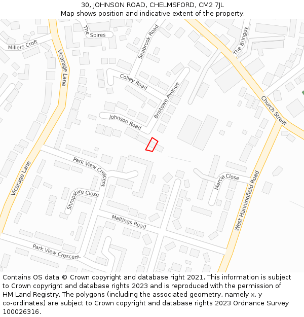 30, JOHNSON ROAD, CHELMSFORD, CM2 7JL: Location map and indicative extent of plot