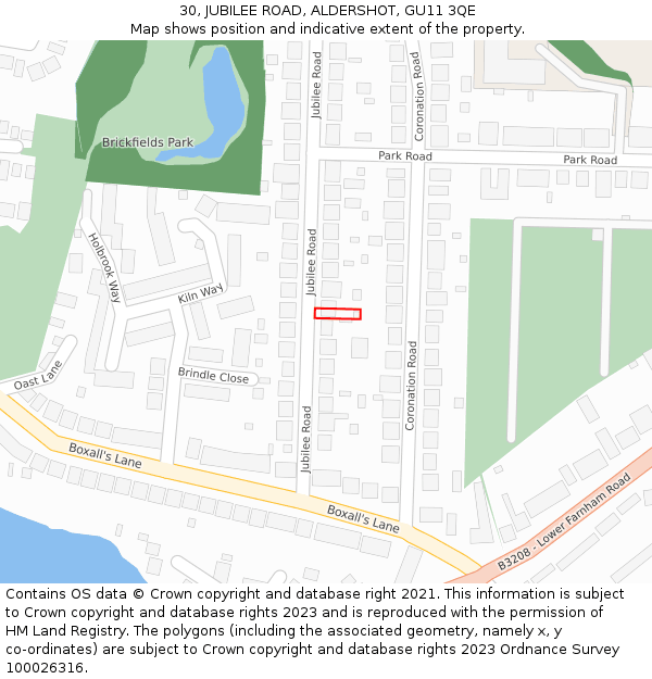 30, JUBILEE ROAD, ALDERSHOT, GU11 3QE: Location map and indicative extent of plot