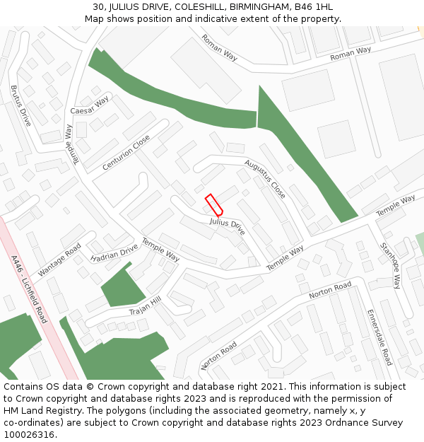 30, JULIUS DRIVE, COLESHILL, BIRMINGHAM, B46 1HL: Location map and indicative extent of plot