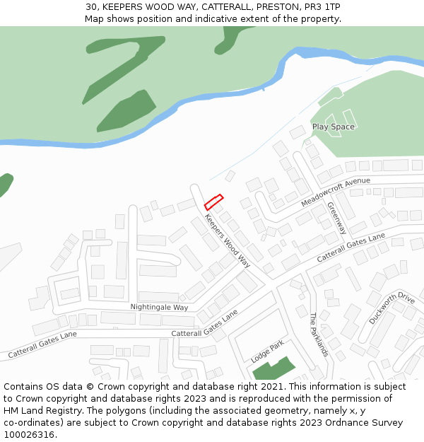 30, KEEPERS WOOD WAY, CATTERALL, PRESTON, PR3 1TP: Location map and indicative extent of plot