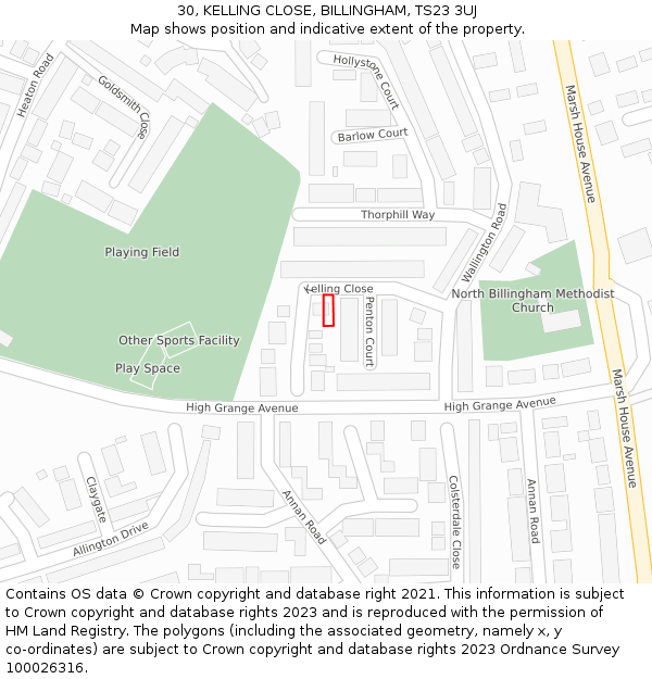 30, KELLING CLOSE, BILLINGHAM, TS23 3UJ: Location map and indicative extent of plot