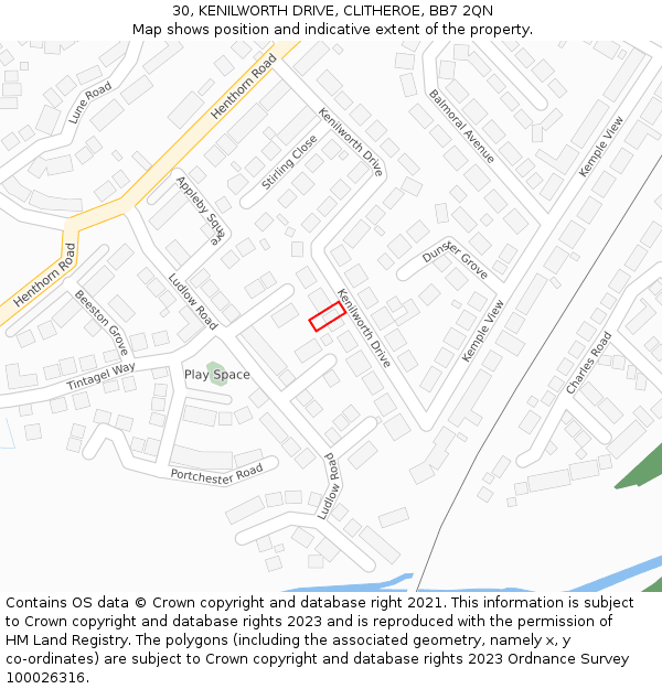 30, KENILWORTH DRIVE, CLITHEROE, BB7 2QN: Location map and indicative extent of plot