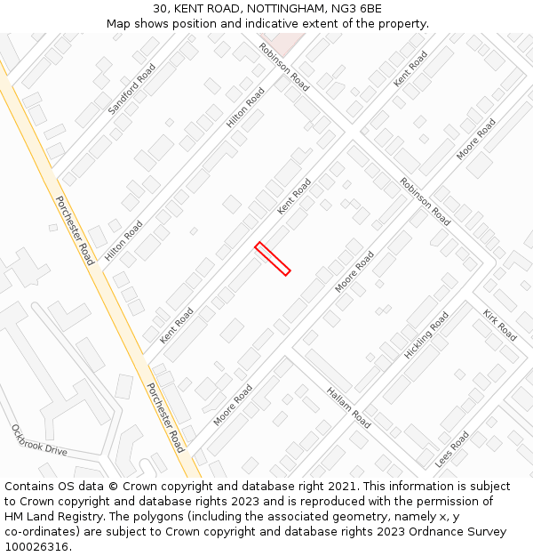 30, KENT ROAD, NOTTINGHAM, NG3 6BE: Location map and indicative extent of plot