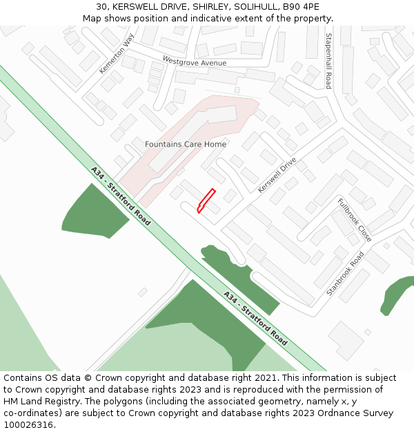 30, KERSWELL DRIVE, SHIRLEY, SOLIHULL, B90 4PE: Location map and indicative extent of plot