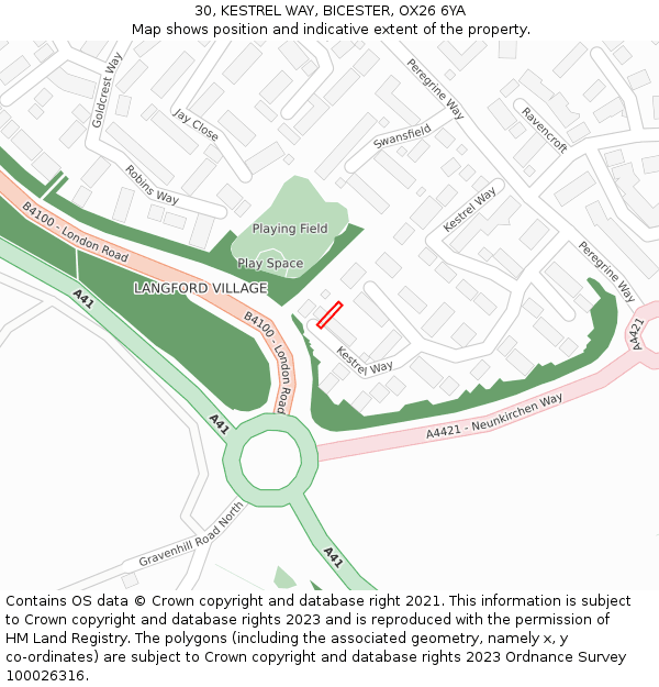 30, KESTREL WAY, BICESTER, OX26 6YA: Location map and indicative extent of plot