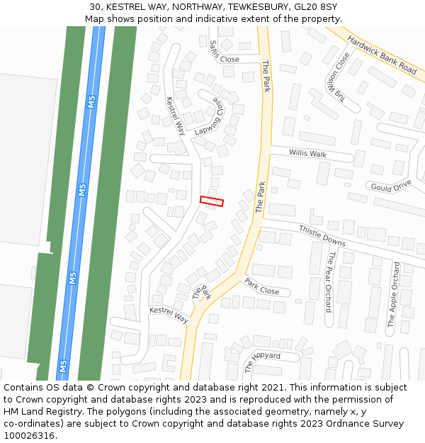 30, KESTREL WAY, NORTHWAY, TEWKESBURY, GL20 8SY: Location map and indicative extent of plot