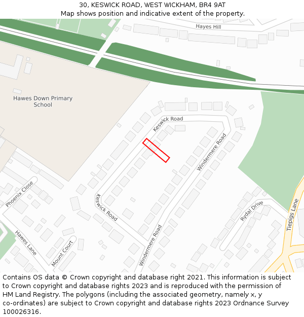 30, KESWICK ROAD, WEST WICKHAM, BR4 9AT: Location map and indicative extent of plot
