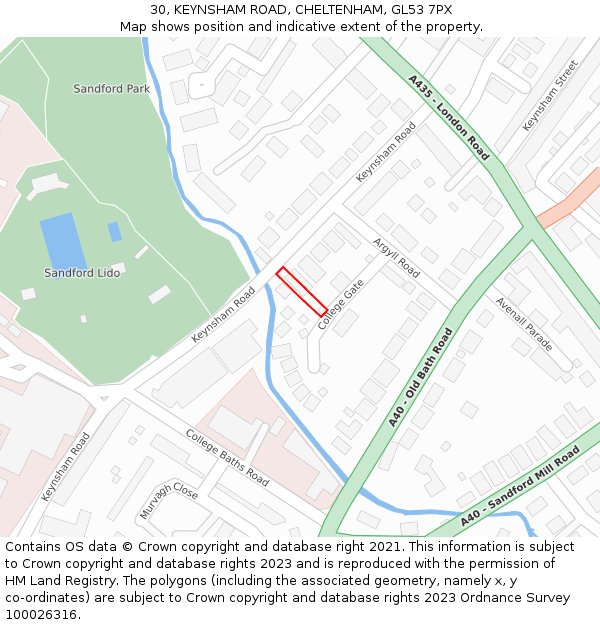 30, KEYNSHAM ROAD, CHELTENHAM, GL53 7PX: Location map and indicative extent of plot