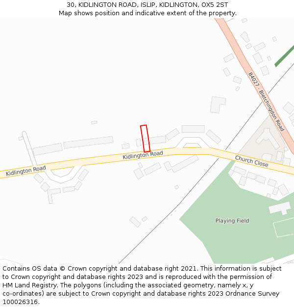 30, KIDLINGTON ROAD, ISLIP, KIDLINGTON, OX5 2ST: Location map and indicative extent of plot