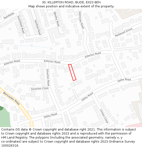 30, KILLERTON ROAD, BUDE, EX23 8EN: Location map and indicative extent of plot