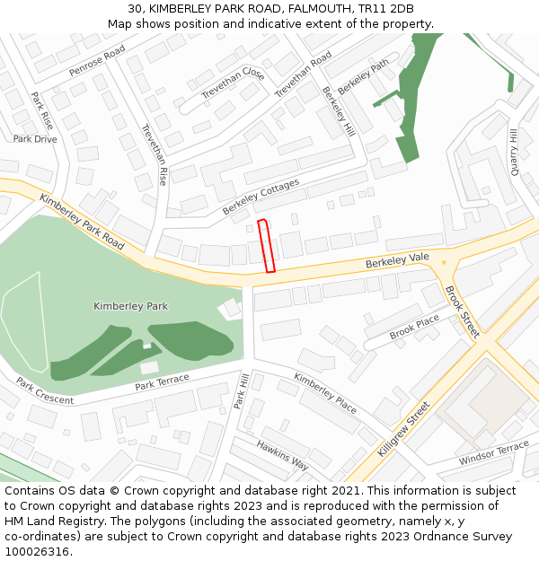 30, KIMBERLEY PARK ROAD, FALMOUTH, TR11 2DB: Location map and indicative extent of plot