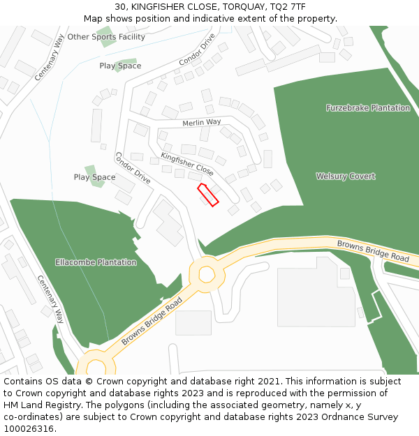 30, KINGFISHER CLOSE, TORQUAY, TQ2 7TF: Location map and indicative extent of plot