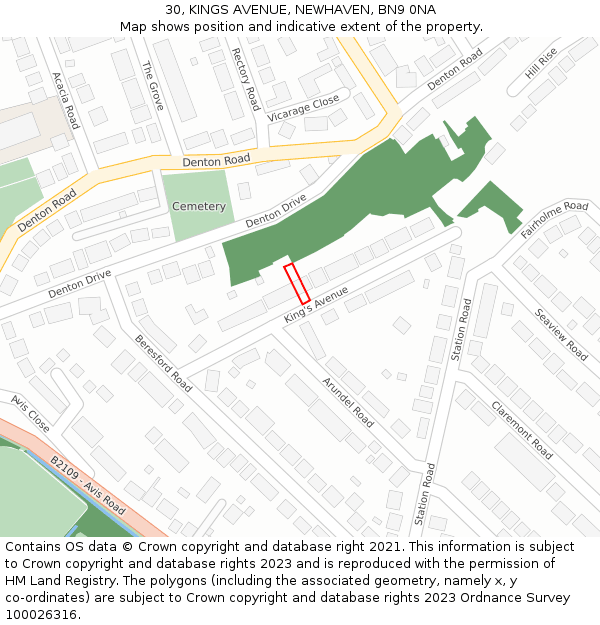 30, KINGS AVENUE, NEWHAVEN, BN9 0NA: Location map and indicative extent of plot