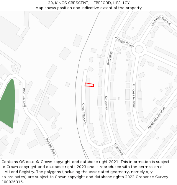 30, KINGS CRESCENT, HEREFORD, HR1 1GY: Location map and indicative extent of plot