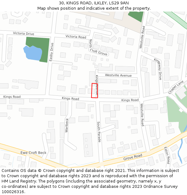 30, KINGS ROAD, ILKLEY, LS29 9AN: Location map and indicative extent of plot