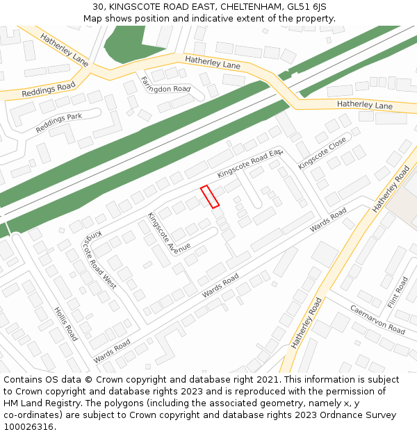 30, KINGSCOTE ROAD EAST, CHELTENHAM, GL51 6JS: Location map and indicative extent of plot