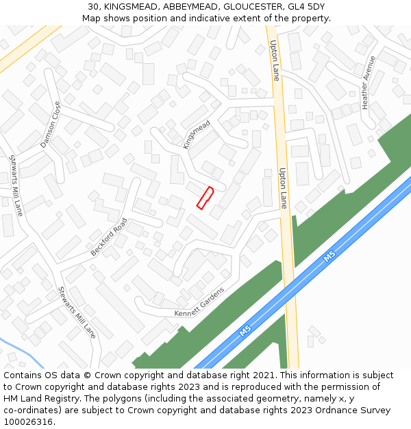 30, KINGSMEAD, ABBEYMEAD, GLOUCESTER, GL4 5DY: Location map and indicative extent of plot