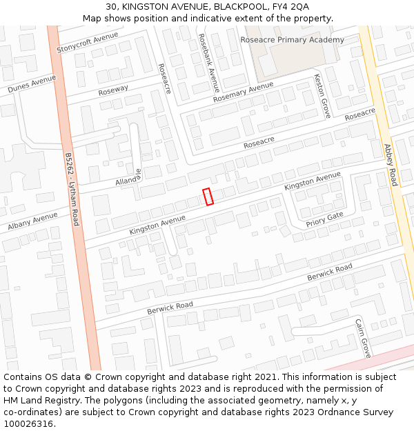 30, KINGSTON AVENUE, BLACKPOOL, FY4 2QA: Location map and indicative extent of plot