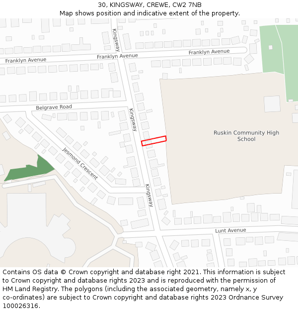 30, KINGSWAY, CREWE, CW2 7NB: Location map and indicative extent of plot