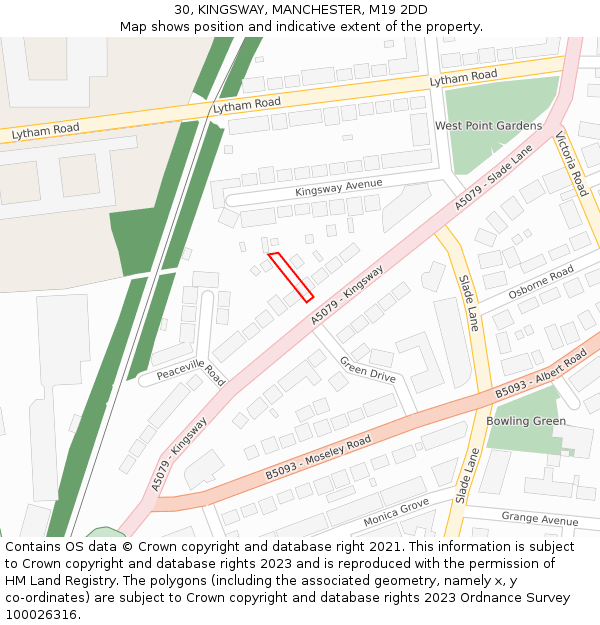 30, KINGSWAY, MANCHESTER, M19 2DD: Location map and indicative extent of plot