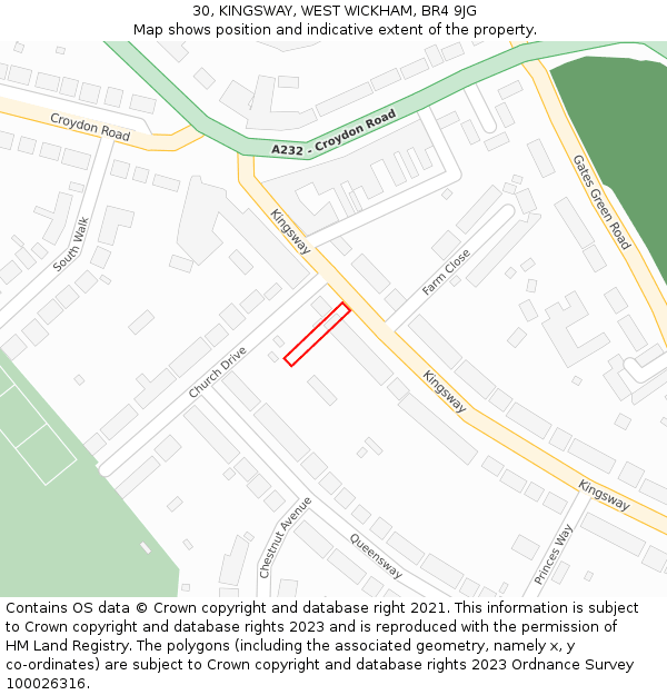 30, KINGSWAY, WEST WICKHAM, BR4 9JG: Location map and indicative extent of plot