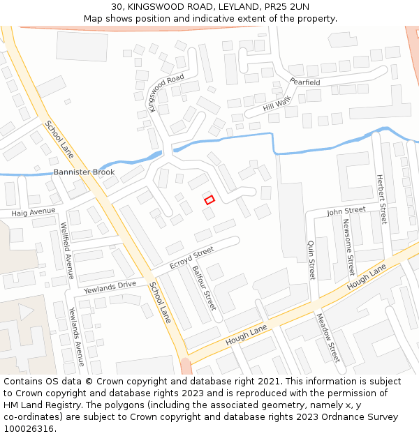 30, KINGSWOOD ROAD, LEYLAND, PR25 2UN: Location map and indicative extent of plot