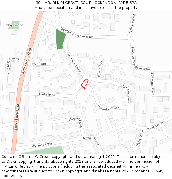 30, LABURNUM GROVE, SOUTH OCKENDON, RM15 6RA: Location map and indicative extent of plot