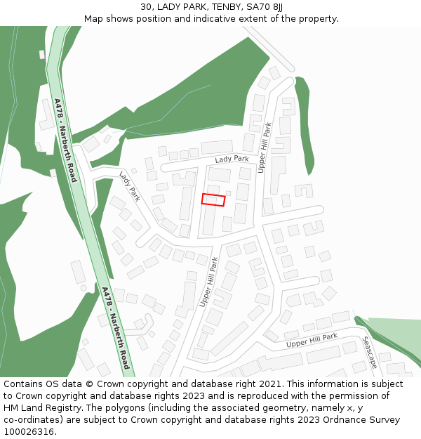 30, LADY PARK, TENBY, SA70 8JJ: Location map and indicative extent of plot