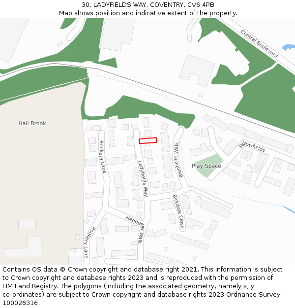 30, LADYFIELDS WAY, COVENTRY, CV6 4PB: Location map and indicative extent of plot