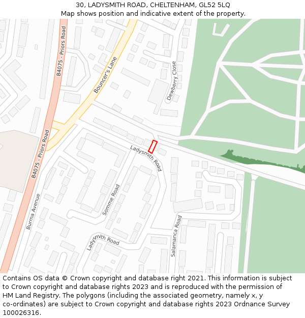 30, LADYSMITH ROAD, CHELTENHAM, GL52 5LQ: Location map and indicative extent of plot