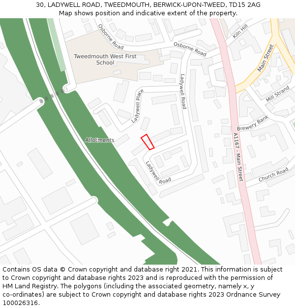 30, LADYWELL ROAD, TWEEDMOUTH, BERWICK-UPON-TWEED, TD15 2AG: Location map and indicative extent of plot