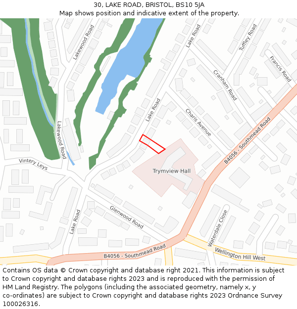 30, LAKE ROAD, BRISTOL, BS10 5JA: Location map and indicative extent of plot