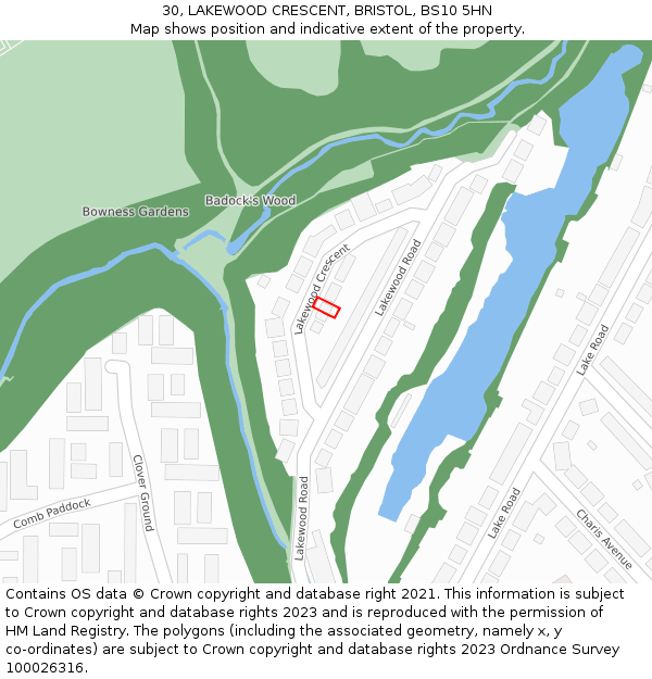 30, LAKEWOOD CRESCENT, BRISTOL, BS10 5HN: Location map and indicative extent of plot