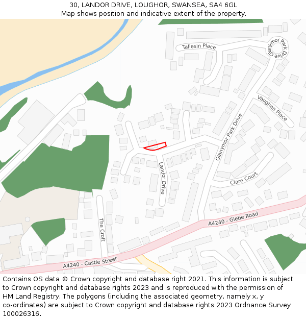 30, LANDOR DRIVE, LOUGHOR, SWANSEA, SA4 6GL: Location map and indicative extent of plot