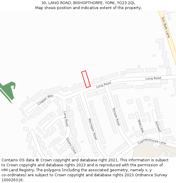 30, LANG ROAD, BISHOPTHORPE, YORK, YO23 2QL: Location map and indicative extent of plot