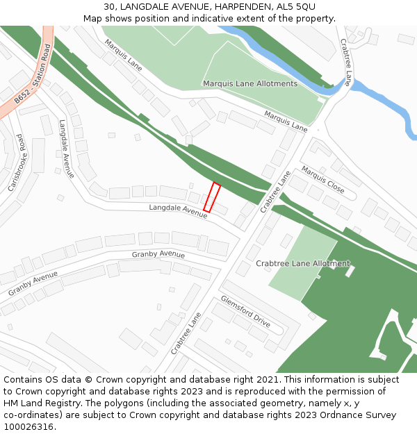 30, LANGDALE AVENUE, HARPENDEN, AL5 5QU: Location map and indicative extent of plot