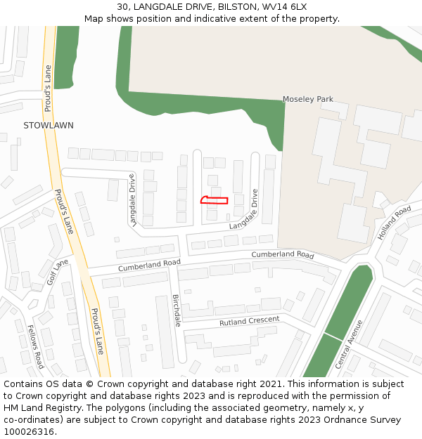 30, LANGDALE DRIVE, BILSTON, WV14 6LX: Location map and indicative extent of plot